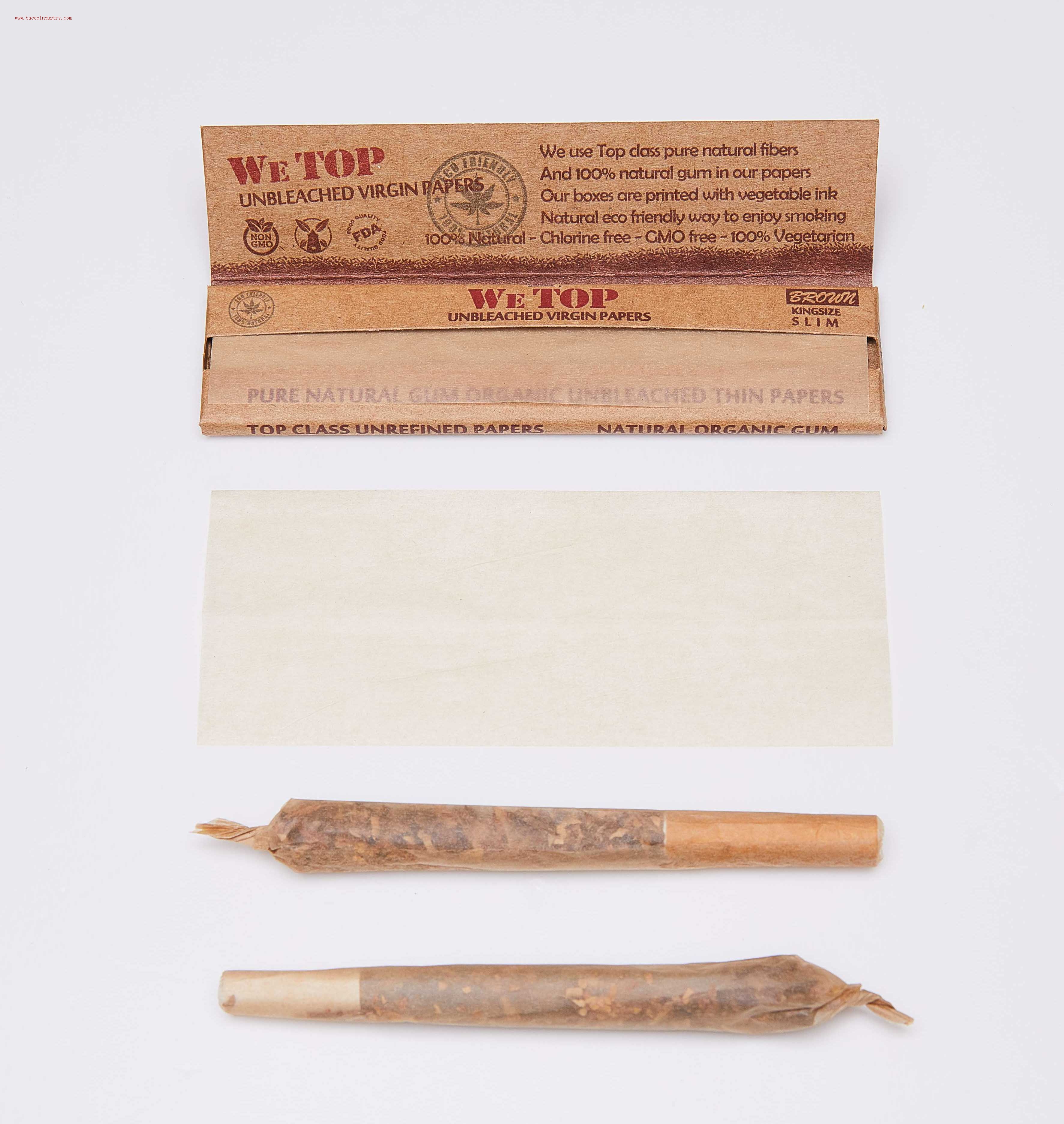 Wetop rolling paper, Organic slow burn king size slim brown smoking paper